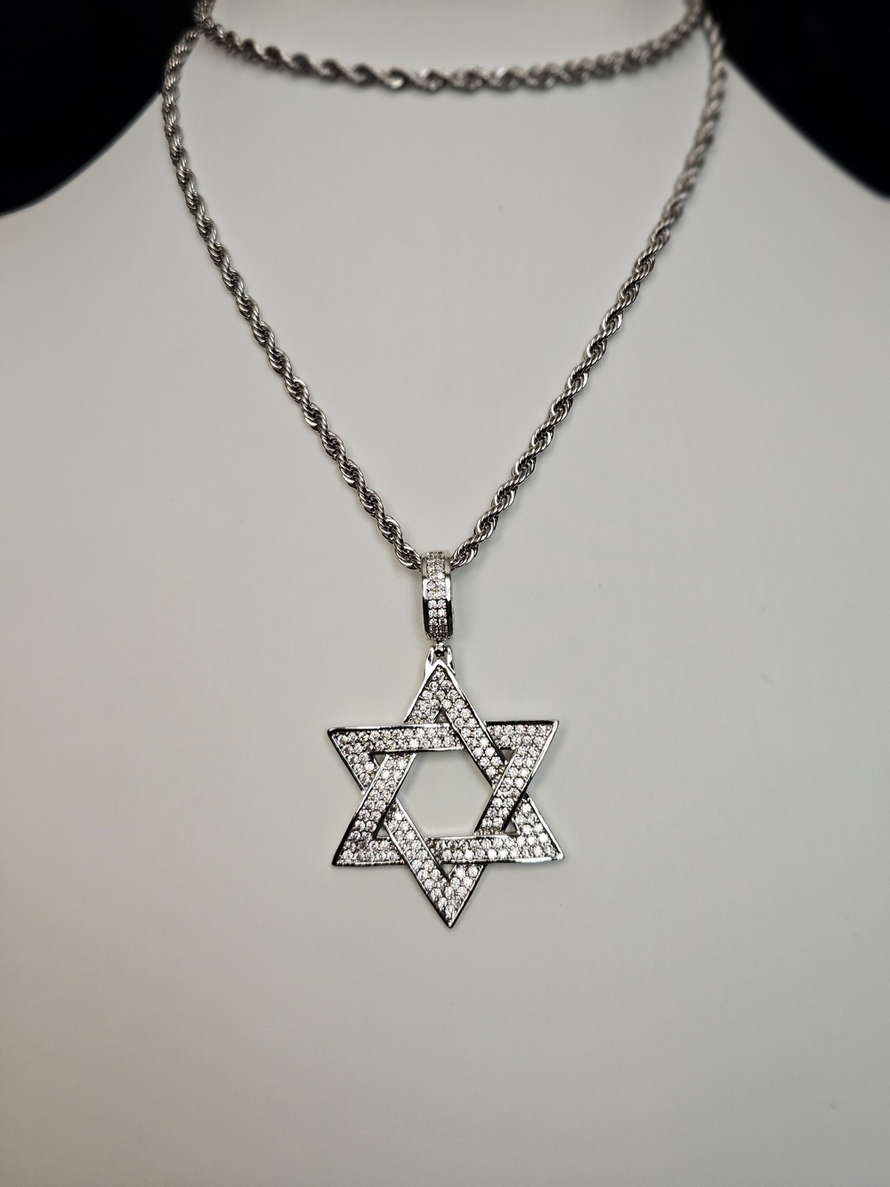 1ctw Moissanite Star of David Pendant & 24" 3mm Rope Chain Necklace Set